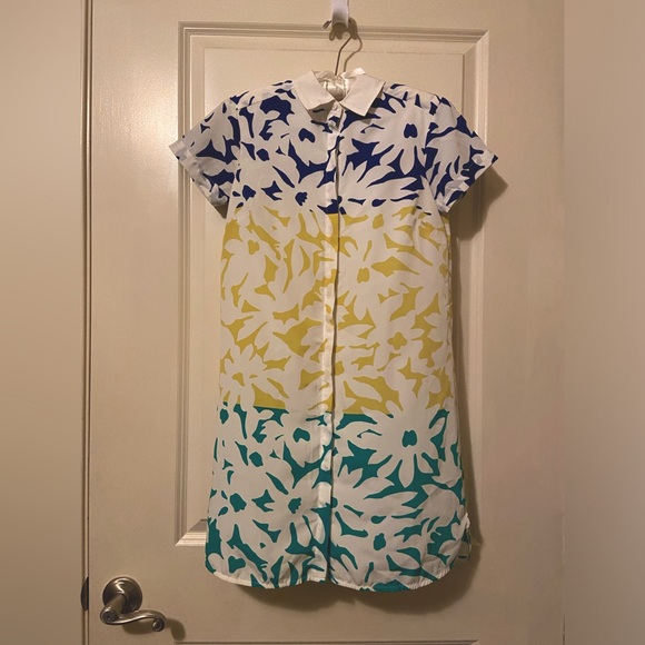 Colorblock floral button-up shirt dress - Picture 1 of 3